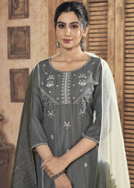 Thumbnail for Jyoti Fashion Women's Grey Pure Viscose Weaving Stripe with Embroidery Kurta Set - Distacart