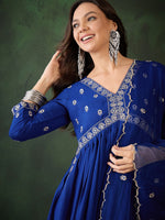 Thumbnail for Sangria Embroidered Zari Sequence Kurta & Trouser With Dupatta
