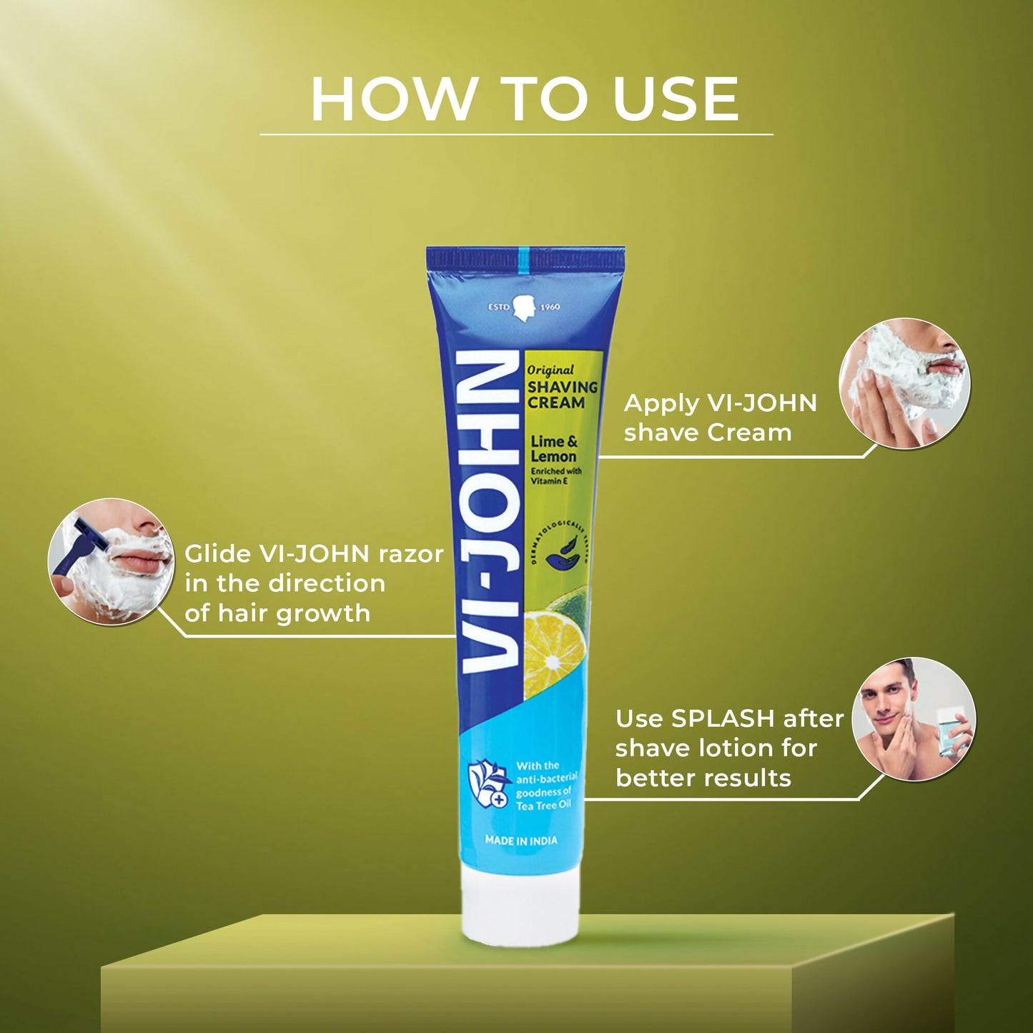 VI-JOHN Dermatologically Tested Vitamin-E enriched Anti Bacterial Lime & Lemon Shaving Cream - Distacart