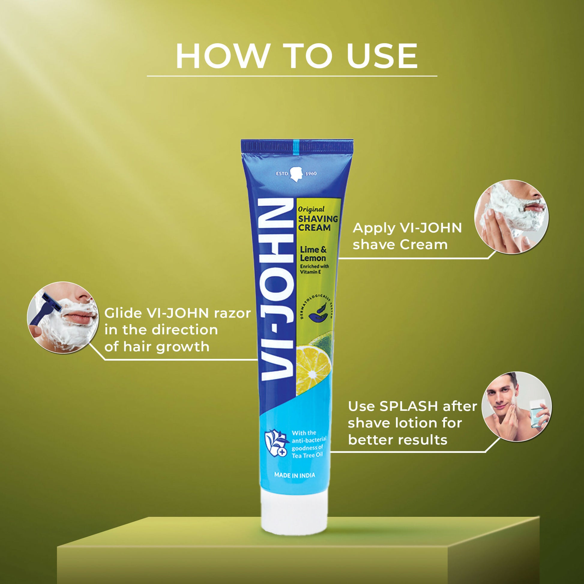 VI-JOHN Dermatologically Tested Vitamin-E enriched Anti Bacterial Lime & Lemon Shaving Cream - Distacart