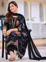 Thumbnail for Kalini Floral Printed V-Neck Thread Work Anarkali Kurta With Trousers & Dupatta