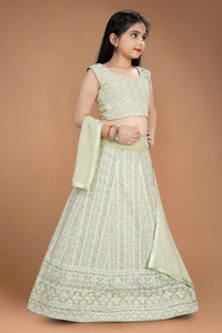 Thumbnail for Wedding Designer Light Pista Heavy Fox Georgette Kidswear Lehenga - Aaradhna - Distacart