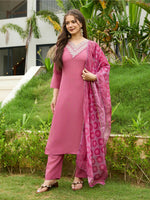 Thumbnail for The52 Gajri Women's Beautiful Embroidered Rayon Fabric with Straight Kurta, Pant and Dupatta Set - Distacart