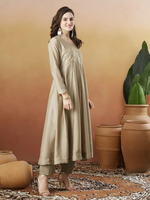 Thumbnail for The52 Chiku Women's Beautiful Vichitra Silk Fabric Embroidered Work Flared Anarkali Pant and Dupatta Set - Distacart