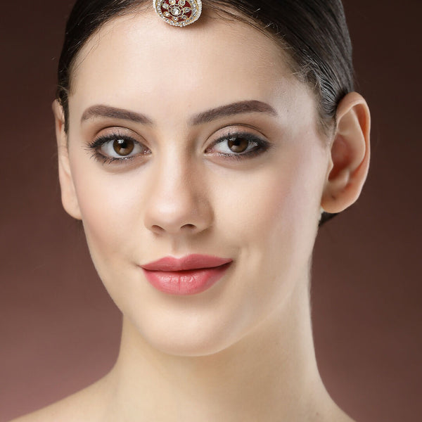 NVR Women's Gold-Polished CZ Stone-Studded Borla Maang Tikka - Distacart