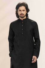 Thumbnail for Raivat Ethnic Linen Cotton Pintux Work Kurta Pajama In Black Colour - Dista