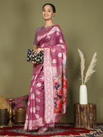 Thumbnail for Astita Linen Cotton Pink Saree