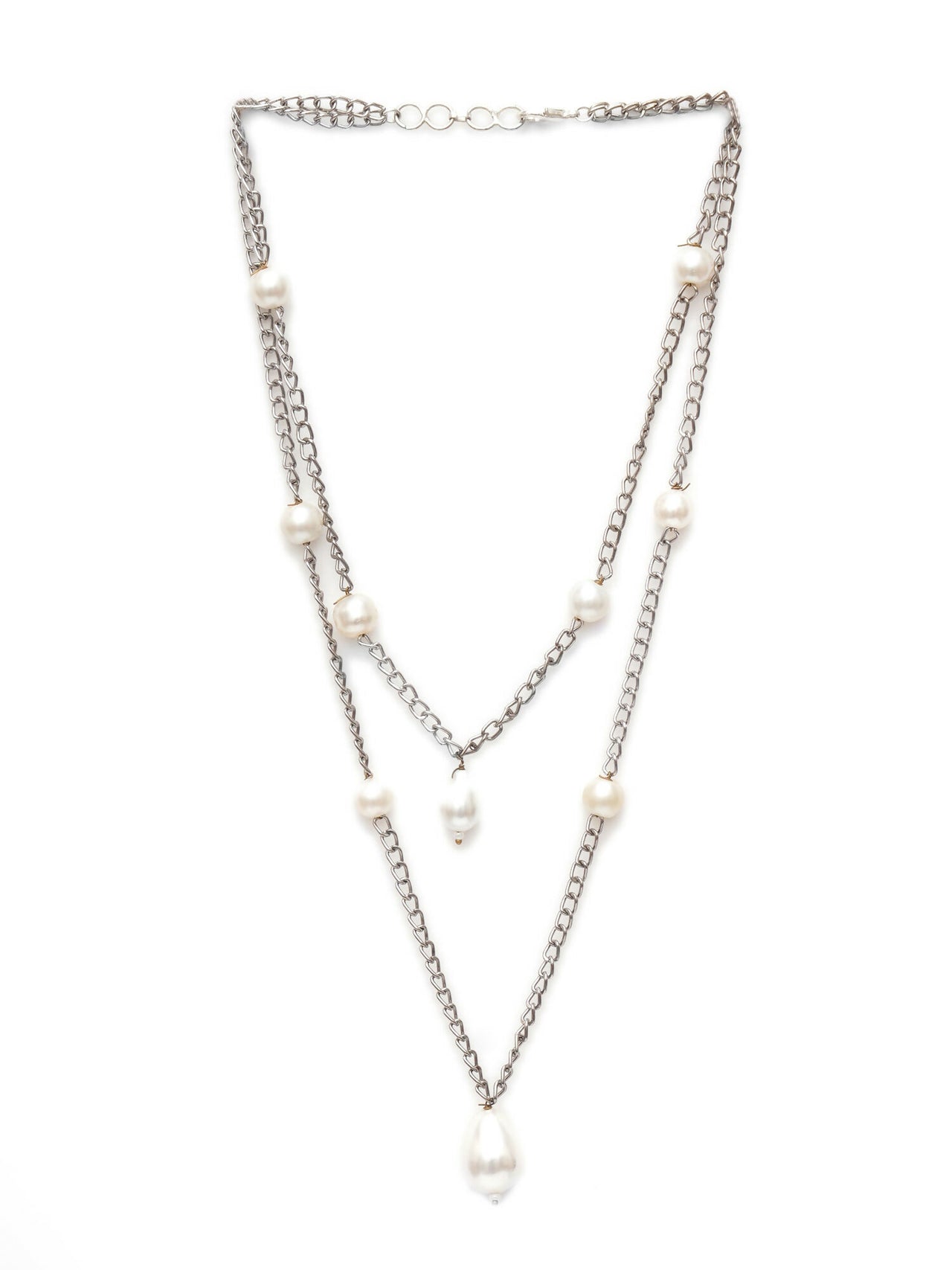 Layered Pearl and Silver Neckpiece (silver) - Ruby Raang - Distacart