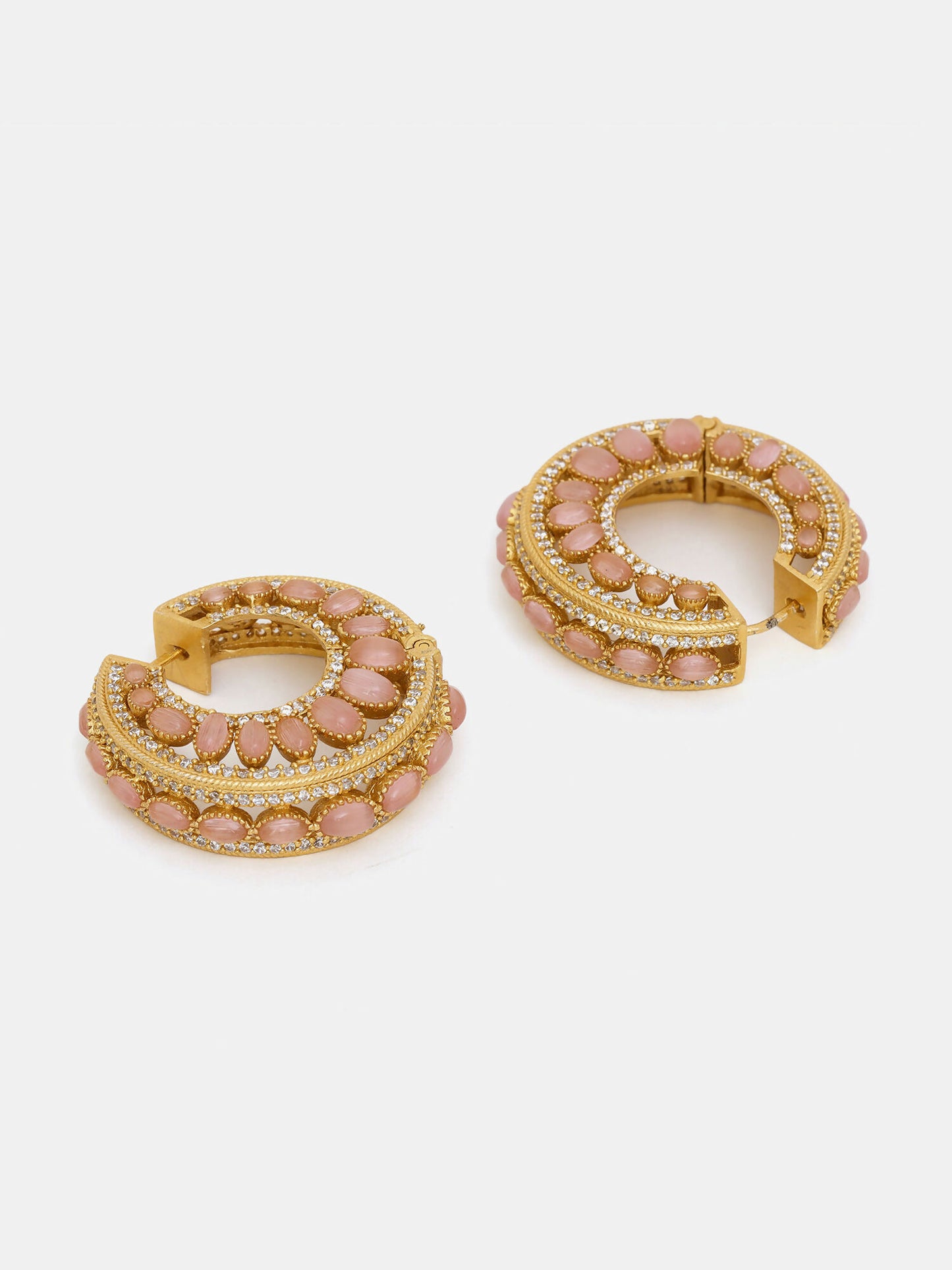 Ruby Raang Gold Polished Peach Round Kundan Loops - Dista