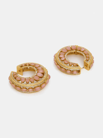 Ruby Raang Gold Polished Peach Round Kundan Loops - Dista