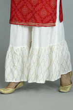 Thumbnail for Alvano Printed Stylish A-line Kurti with Sharara set for Women and Girls Rayon (Orange) - Distacart
