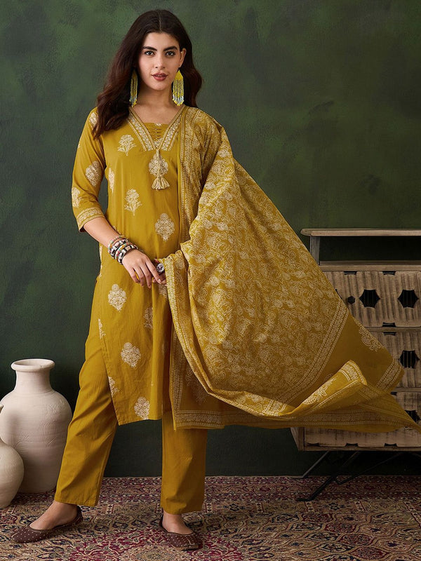 Sangria Printed Pure Cotton Straight Kurta , Trouser & Dupatta Set