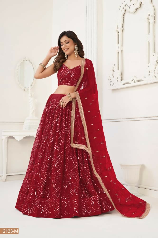 Aastha Fashion Maroon Butterfly Net Tone To Tone Thread Work, Sequence Work And Original Mirror Work Embroidery Wedding Wear Lehenga Choli - Distacart