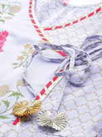 Thumbnail for Ahalyaa Women Blue Crepe Pink & Gold Ethnic Print Angrakha Tunic