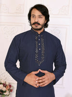 Thumbnail for Anaita Navy Silk Straight Kurta With Neck Mirror Work - Distacart