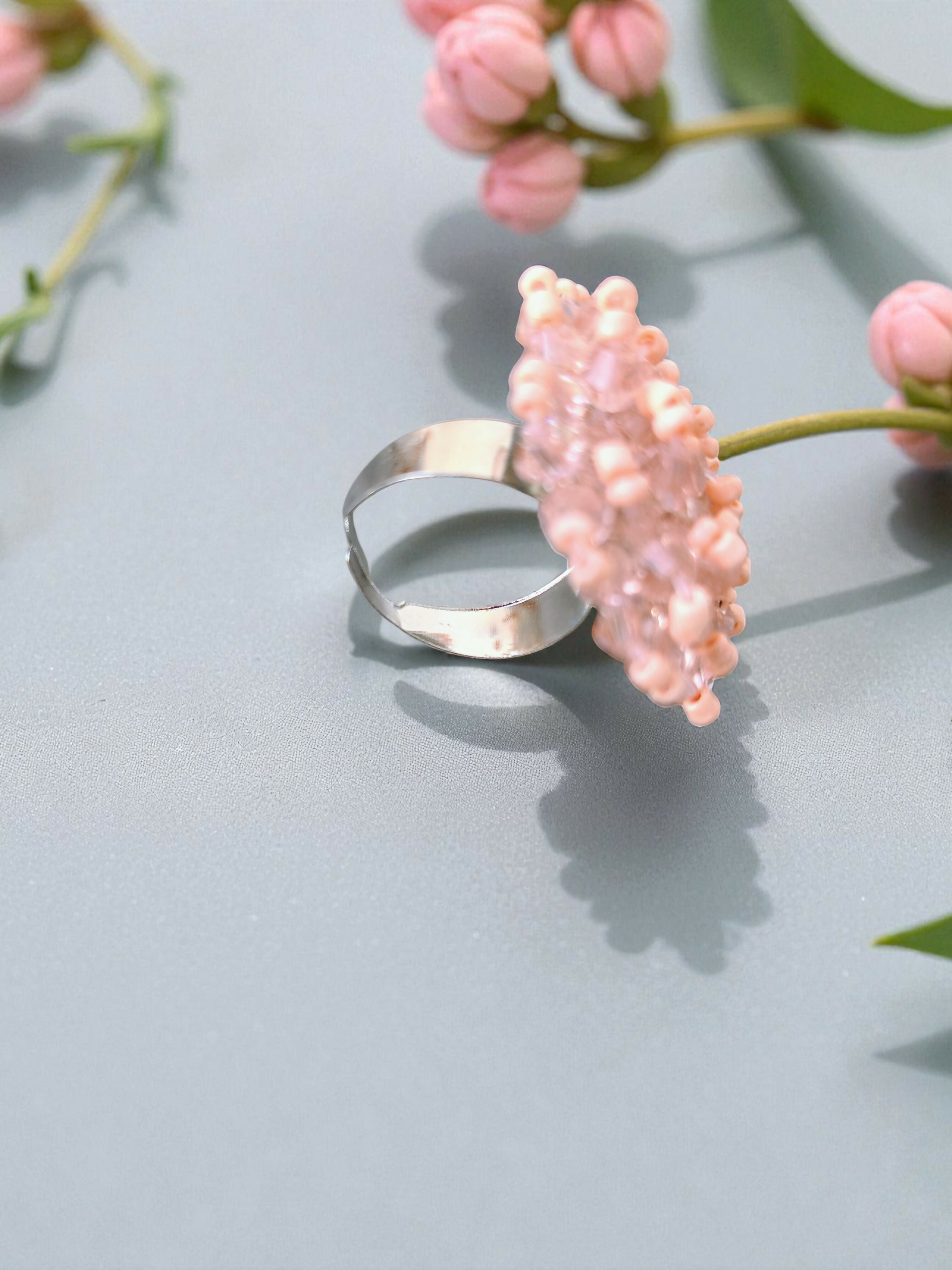 Inhanns Rang-E-Roshan Adjustable Ring – Handmade Crystal Statement Ring - Baby Pink - Distacart
