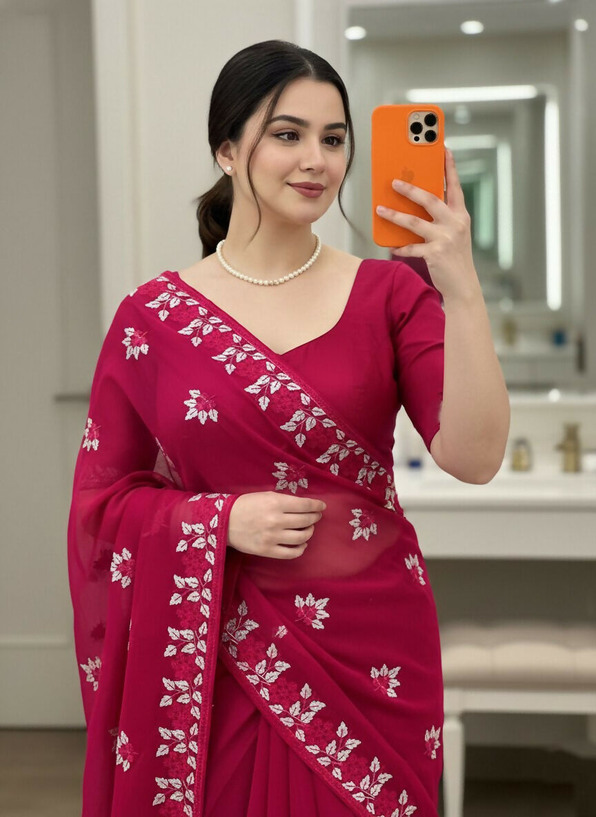Teeya Creation Womens Latest Stylish Party Wear Soft Net Saree-Pink - Dista