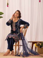 Thumbnail for Teeya Creation Blue Color Velvet Embroidery Work Wedding Wear Salwar Suit