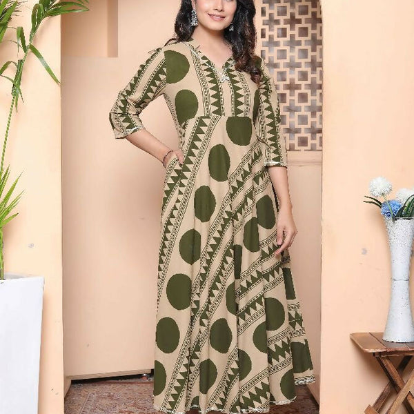 Miravan Womens Green Cotton Anarkali Kurta - Distacart