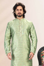 Thumbnail for Raivat Ethnic Jacquard Banarasi Silk Pintux Work Kurta Pajama In Green Colour - Distacart