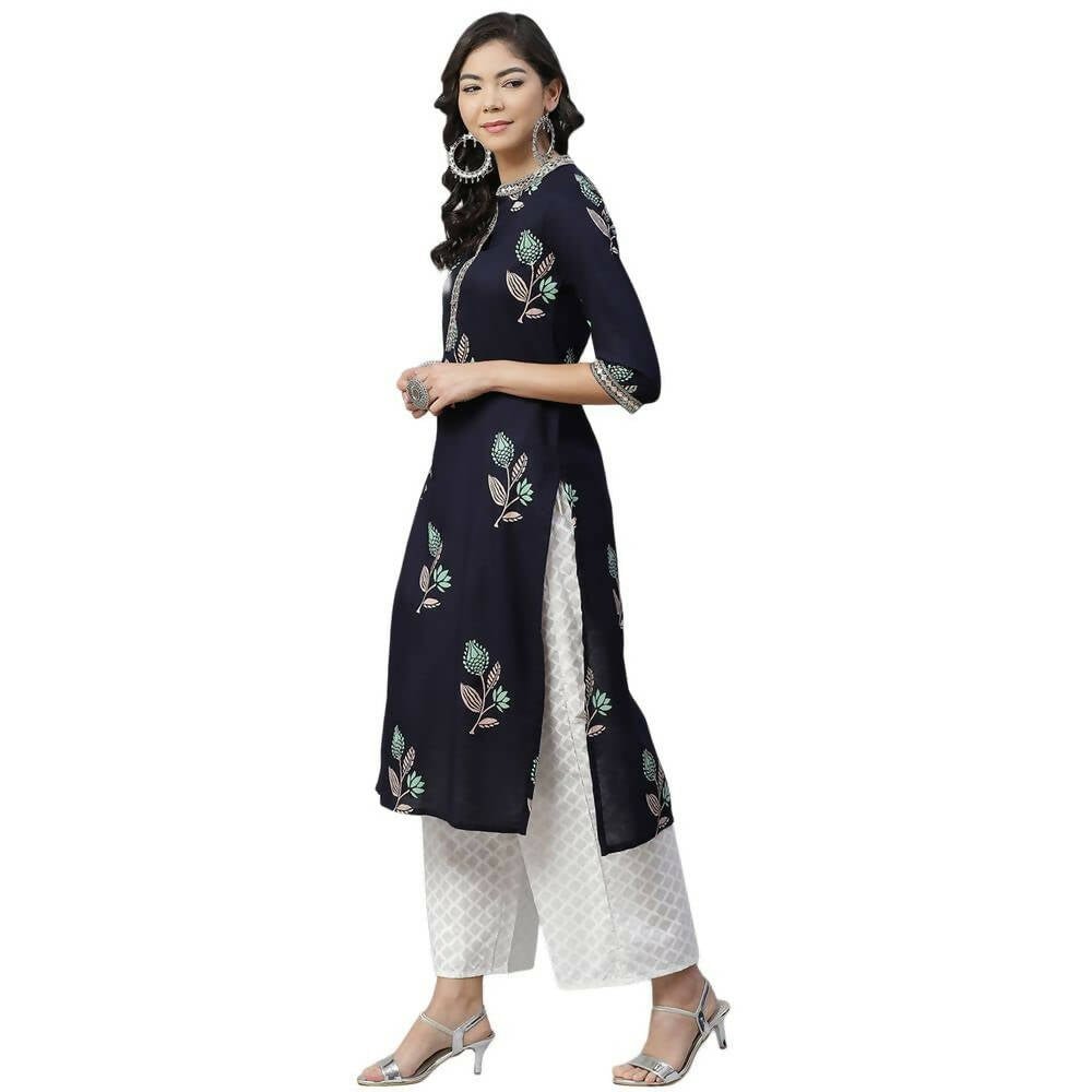 Anubhutee Women's Rayon Embroidered Navy Blue Kurta with Palazzos - Distacart