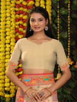 Thumbnail for Astita Linen Cotton Off White Saree