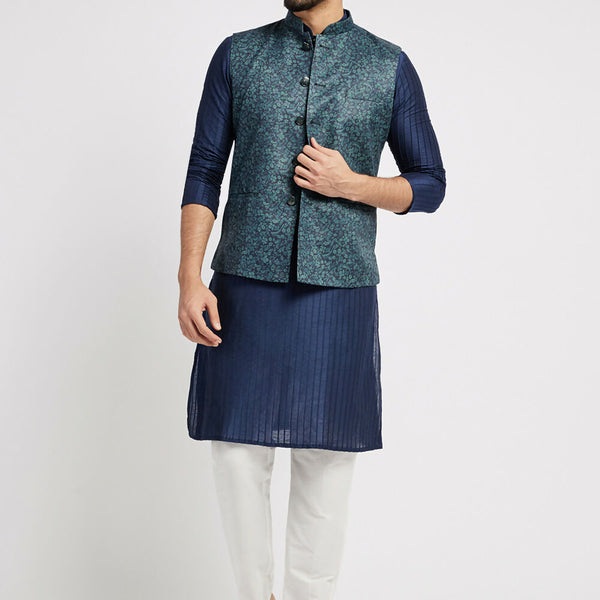 Ethnic India Navy Blue Bundi Men's Jacket Geometric Polyester - Distacart
