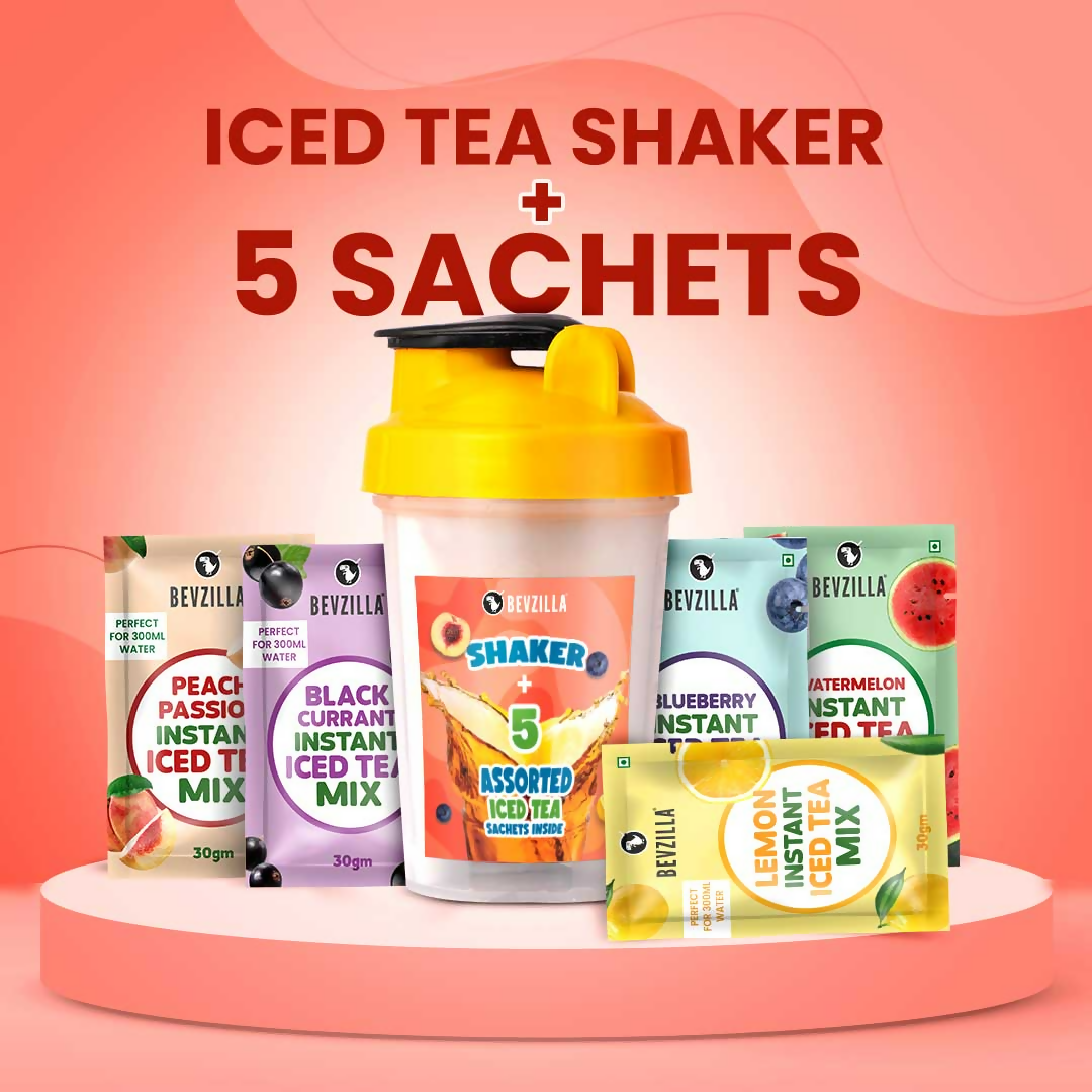 Bevzilla 5 Flavoured Iced Tea Sachets + Shaker