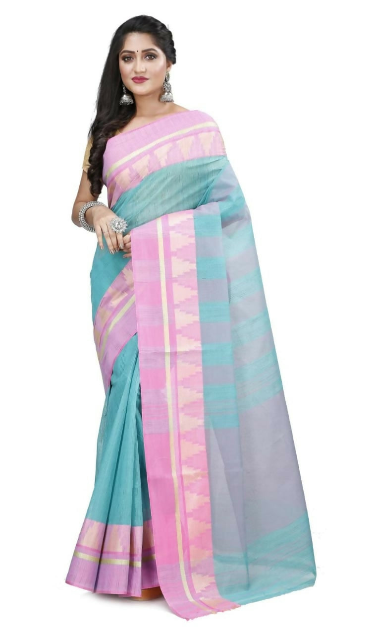 Exclusive Collection Sky Blue 100% Pure Cotton Tant Saree