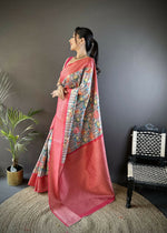 Thumbnail for Joban Fashion Multi-Color Floral Digital Print Soft Lichi Silk Paithani Saree - Distacart
