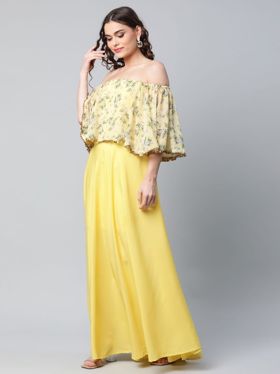 Ahalyaa Women Crepe Printed Yellow Dress - Distacart