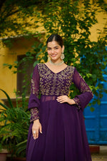 Thumbnail for Joban Fashion Purple Readymade Kurta Set With Sequence embroidery Work