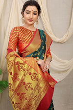 Thumbnail for Jyoti Fashion Women's Bottle Green Banarasi Silk Zari Woven Saree with Blouse - Distacart