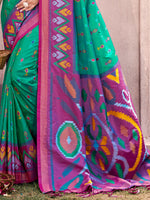 Thumbnail for Shree Shyam Fashion Rama Green Pochampally Silk Saree - Distacart