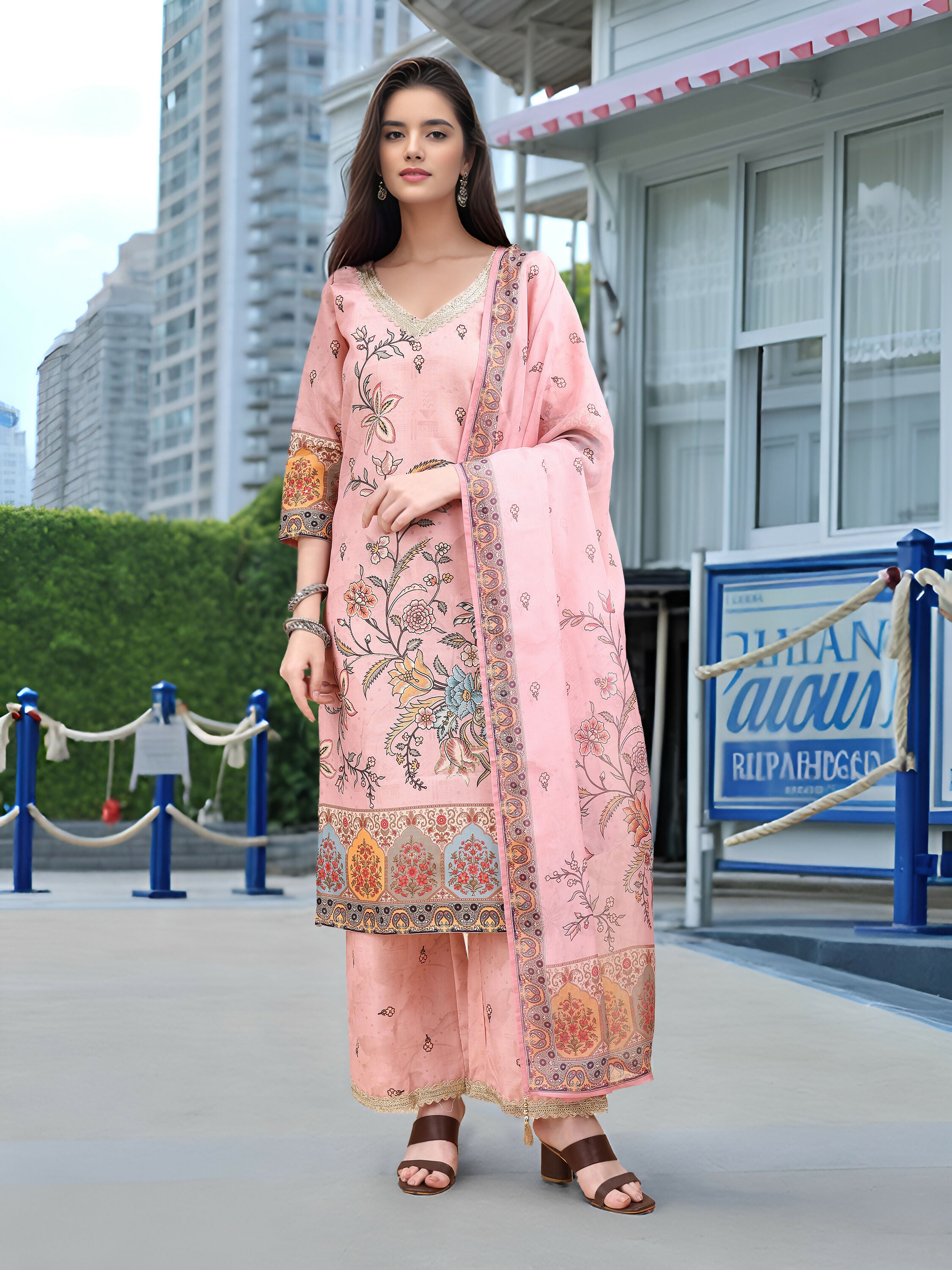Joban Fashion Pink Position Digital Print With Position Foil Kurta Set