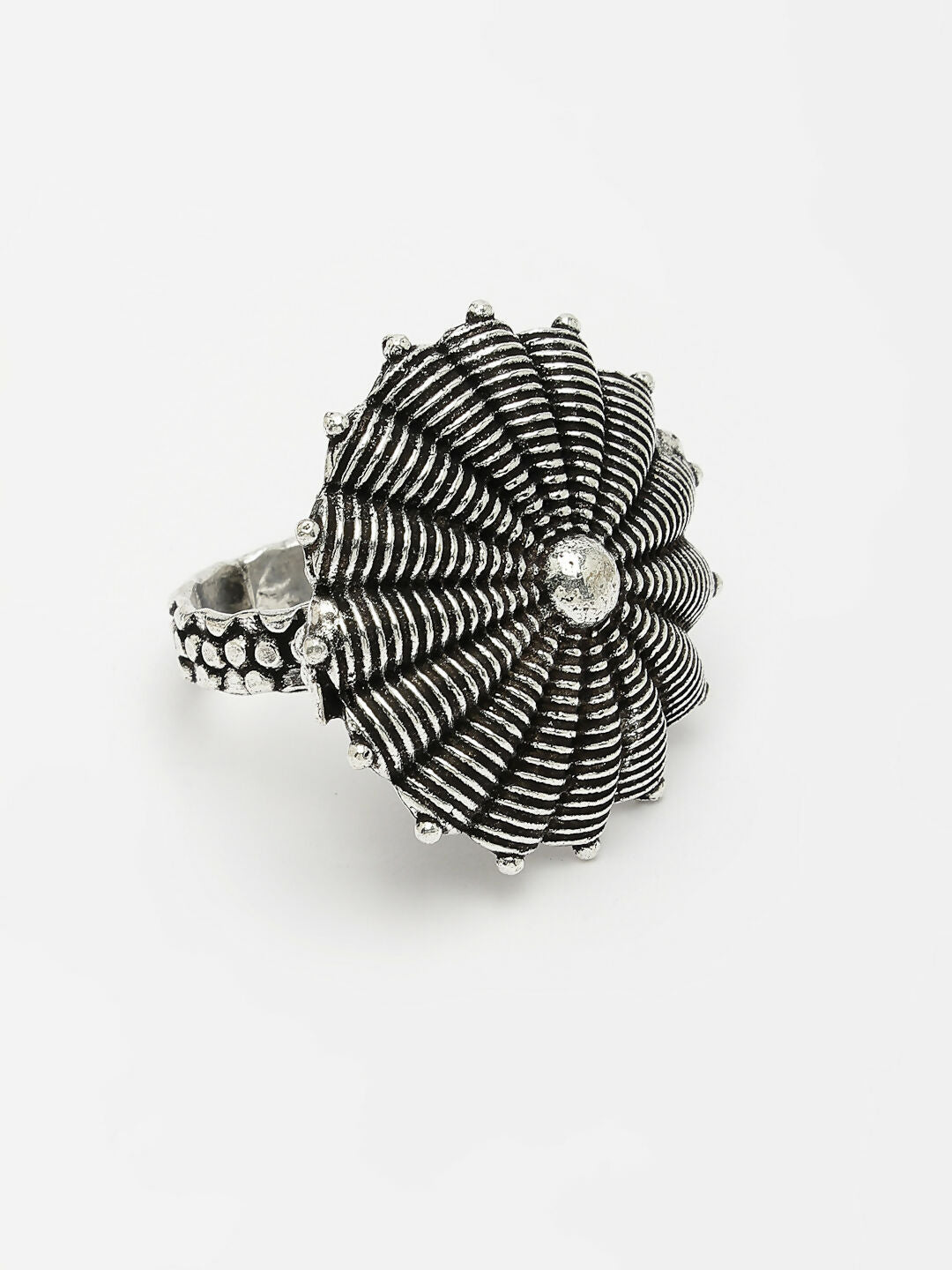 NVR Women's Silver-Toned Floral Shape Adjustable Finger Ring - Distacart
