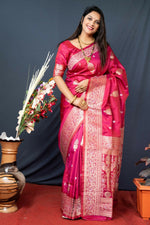 Thumbnail for Jyoti Fashion Women's Gajri Red Paithani Silk Zari Woven Saree with Blouse - Distacart