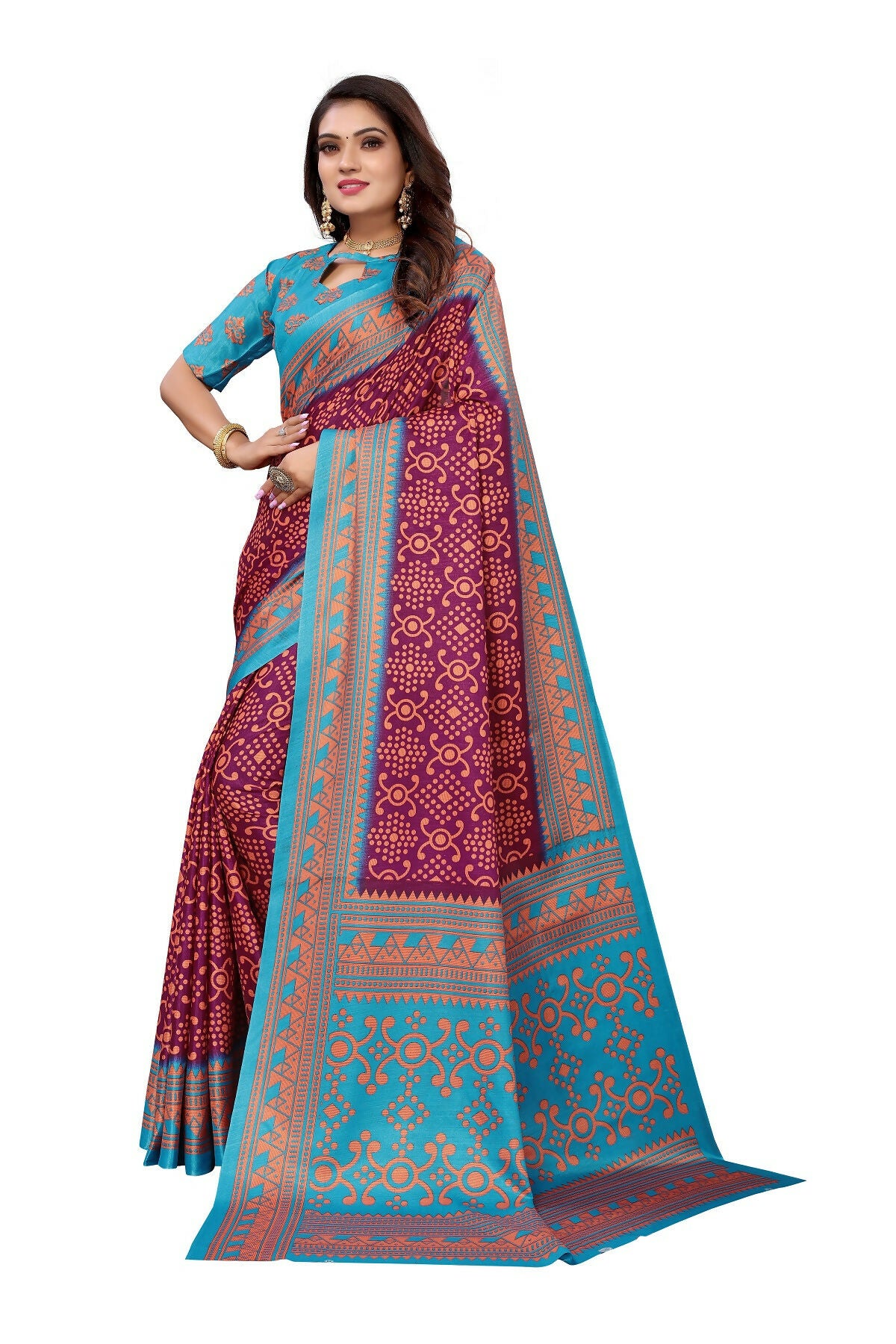 Vamika Purple Printed Art Silk Saree - Distacart