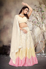 Thumbnail for Jyoti Fashion Butter Cream Sequence with Thread Zari Embroidery Georgette Lehenga Choli with Dupatta - Distacart
