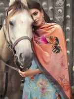 Thumbnail for Aastha Fashion Women's Sky Blue Velvet Floral Digital Printed Kurta with Trouser & Dupatta - Distacart