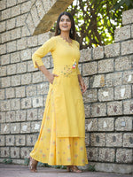 Thumbnail for Kaajh Women's Yellow Embroidery Kurta Sharara Set - Distacart