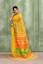 Thumbnail for Piyari Fashion Women's Yellow Embellished Cotton Blend Jamdani Saree - Distacart