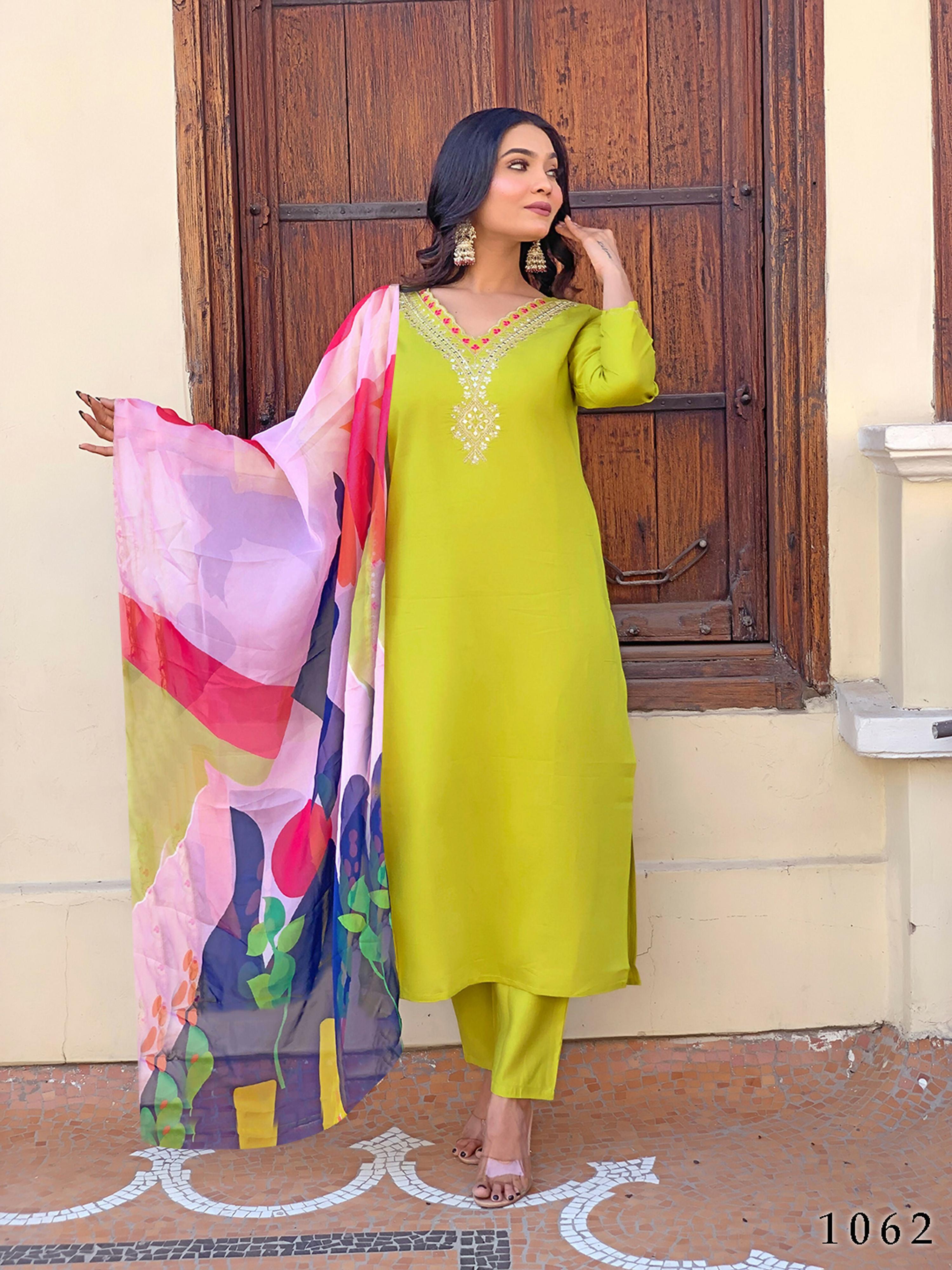 Partywear Designer Viscose Lemon Stitched Suit With Dupatta - Tanisha - Distacart