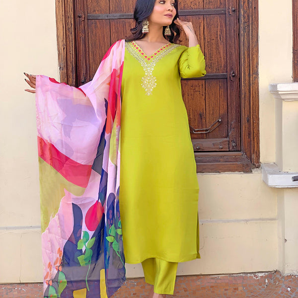Partywear Designer Viscose Lemon Stitched Suit With Dupatta - Tanisha - Distacart
