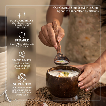 Thenga Coconut Shell Artisan Soup Bowl & Soup Spoon - Dista
