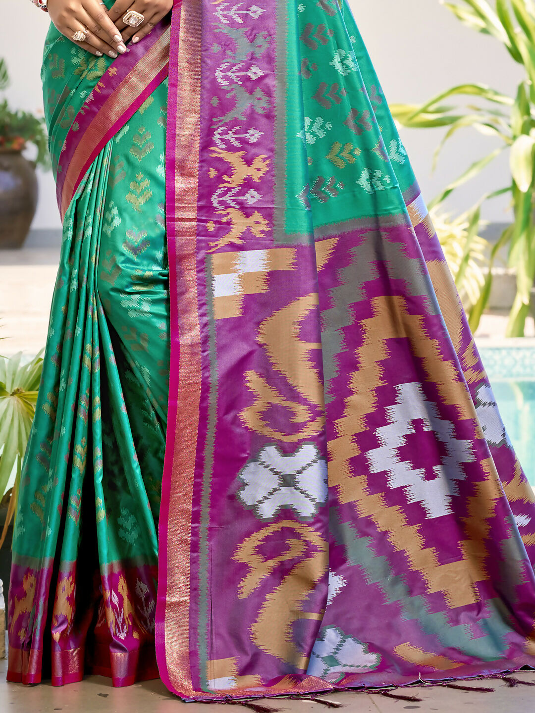Astita Pochampalli Silk Rama Green Saree