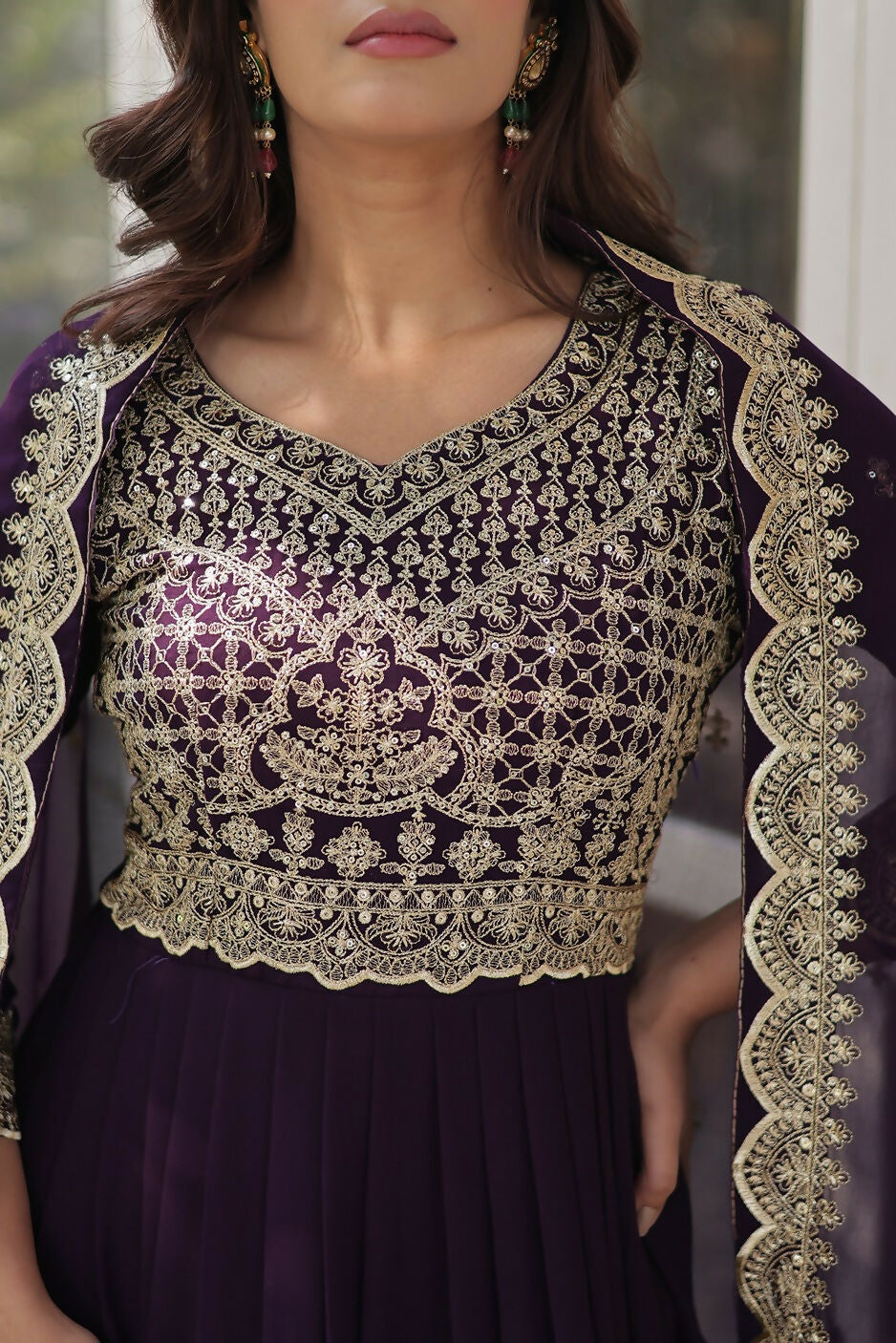 Joban Fashion Wine Georgette Sequence Embroidery Work Kurta Set