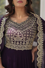 Thumbnail for Joban Fashion Wine Georgette Sequence Embroidery Work Kurta Set