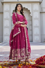 Thumbnail for Teeya Creation Womens Wedding Wear Heavy Sequence Embroidery Work Pink Gown Set - Dista