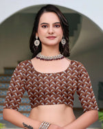 Thumbnail for Prime Volt Women's Brown Printed Mal Cotton Saree with Designer Blouse Piece - Distacart